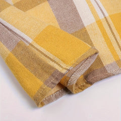 Nora Lightweight Plaid Shirt Jacket in Yellow, cuff detail