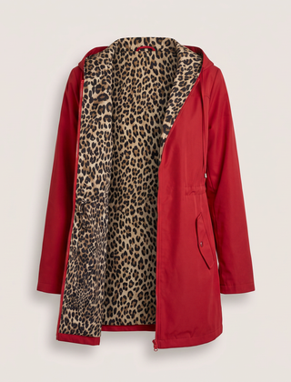 Elin Hooded Parka Coat - Red, flat lay open