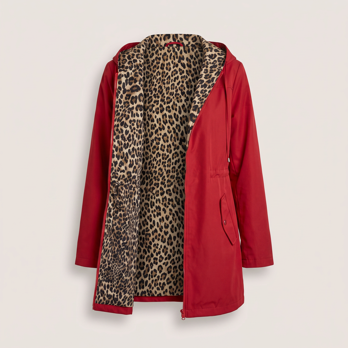 Elin Hooded Parka Coat - Red, flat lay open