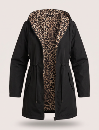 Elin Hooded Parka Coat - Black, flat lay open