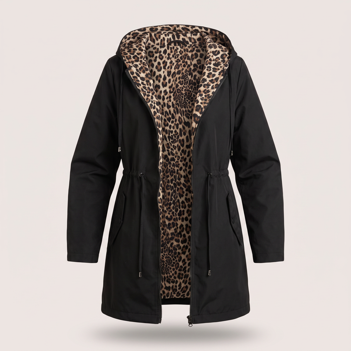 Elin Hooded Parka Coat - Black, flat lay open