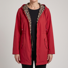 Elin Hooded Parka Coat - Red, worn