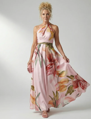 Pink Amiel | Light Floral Maxi Dress