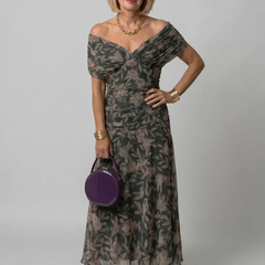 Multicolor Calen | Off Shoulder Flow Midi Dress