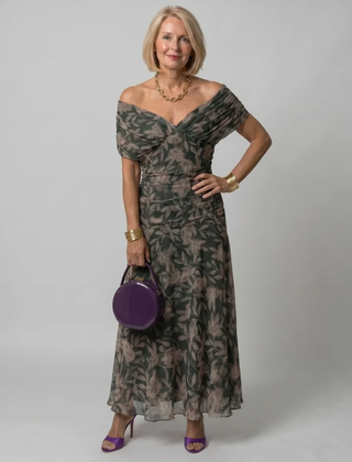 Multicolor Calen | Off Shoulder Flow Midi Dress