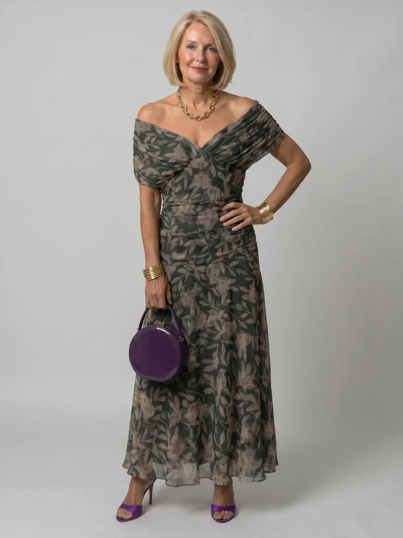 Multicolor Calen | Off Shoulder Flow Midi Dress
