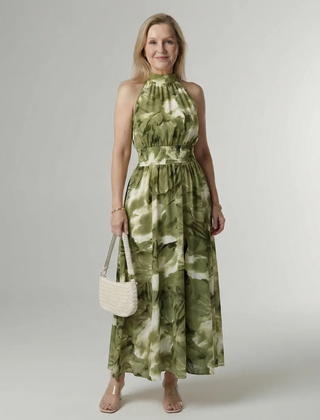 Green Sylin | Gathered Halter Midi Dress