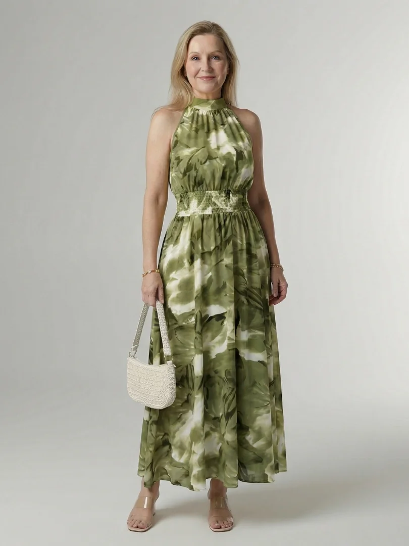 Green Sylin | Gathered Halter Midi Dress