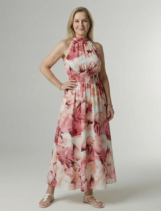 Pink Sylin | Gathered Halter Midi Dress