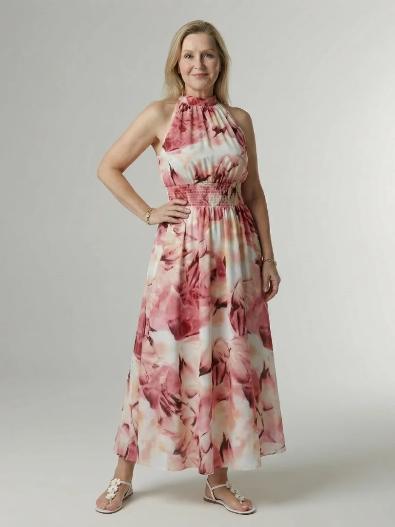 Pink Sylin | Gathered Halter Midi Dress