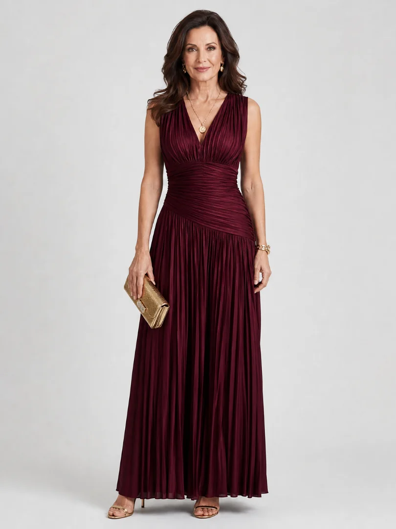 Lemar™ Sleeveless Pleated V Neck Midi Dress - photo 1