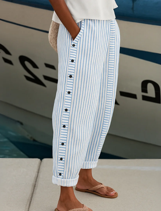 Blue Sharon | Striped Loose Fit Wide-Leg Pants for Women | Summer