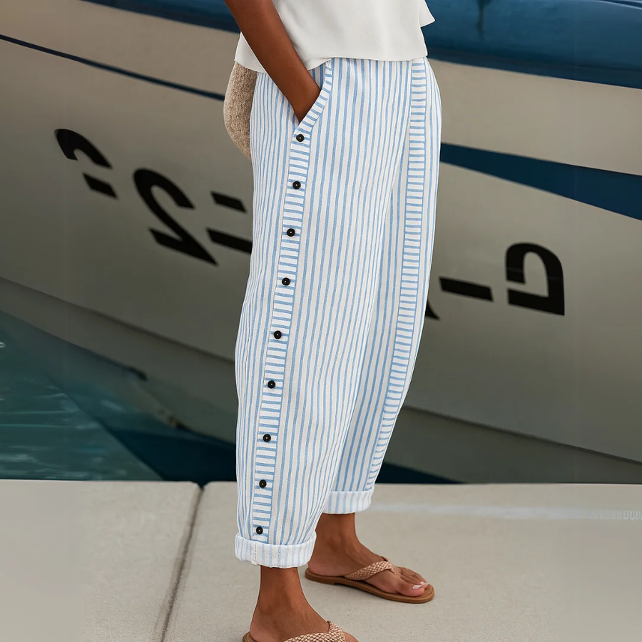 Blue Sharon | Striped Loose Fit Wide-Leg Pants for Women | Summer