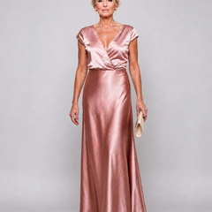 Rose Gold Samouse™ Cap Sleeve Wrap Bodice Maxi Dress