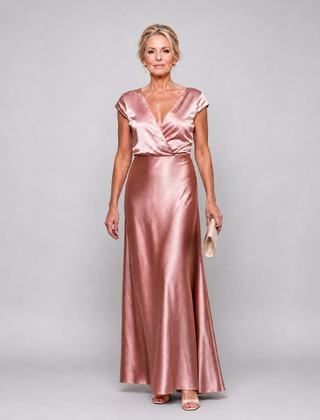 Rose Gold Samouse™ Cap Sleeve Wrap Bodice Maxi Dress