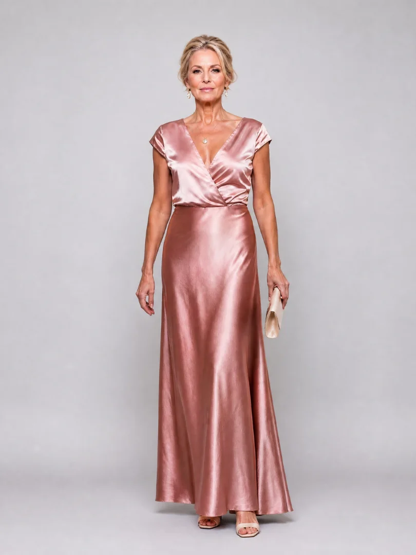 Rose Gold Samouse™ Cap Sleeve Wrap Bodice Maxi Dress