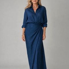 Navy Mirque | Long Sleeve Wrap Front Maxi Dress