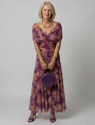 Purple Calen | Off Shoulder Flow Midi Dress