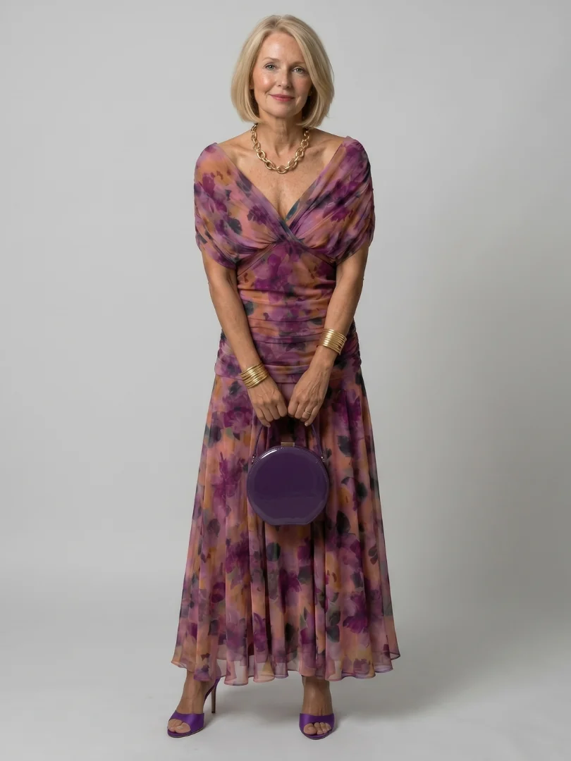 Purple Calen | Off Shoulder Flow Midi Dress