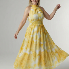 Yellow Sylin | Gathered Halter Midi Dress