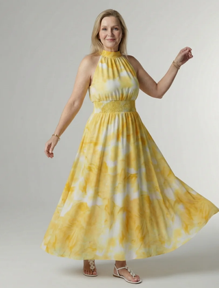 Yellow Sylin | Gathered Halter Midi Dress