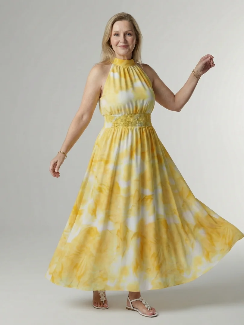 Yellow Sylin | Gathered Halter Midi Dress