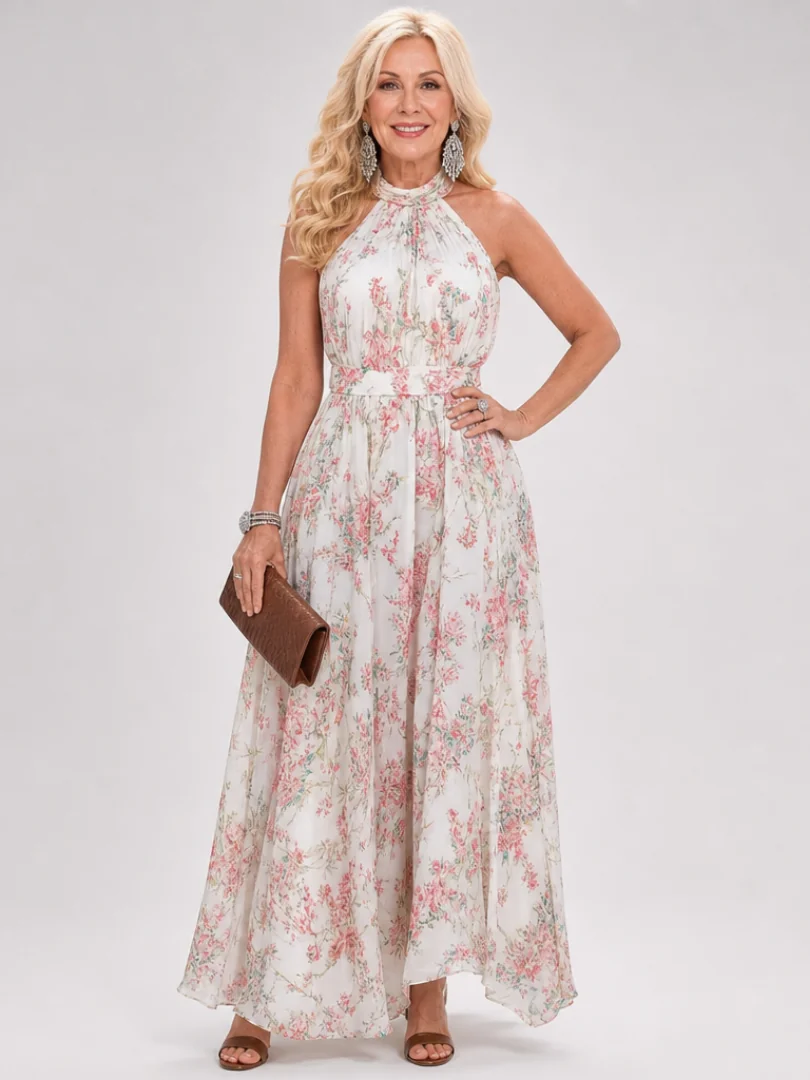 Floral Guinevere™ Floral Print Flowing Skirt Midi Dress
