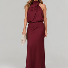 Burgundy Nopal | Sleeveless Draped Neck Midi Dress