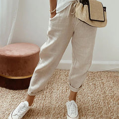Beige Luna | Retro High-Waist Pants for Women | Casual & Smart