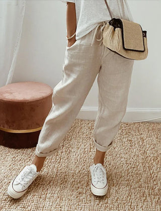 Beige Luna | Retro High-Waist Pants for Women | Casual & Smart