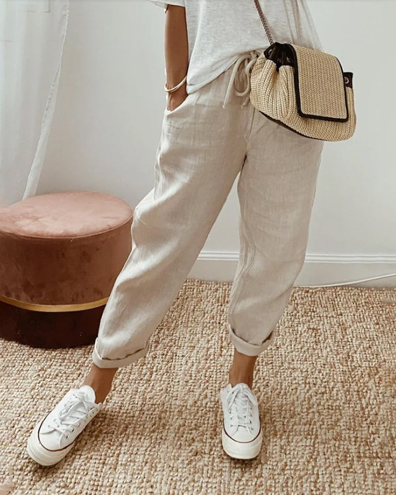 Beige Luna | Retro High-Waist Pants for Women | Casual & Smart