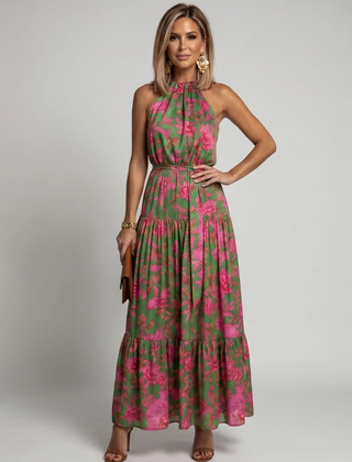 Floral Rowen | Draped Halter Midi Dress