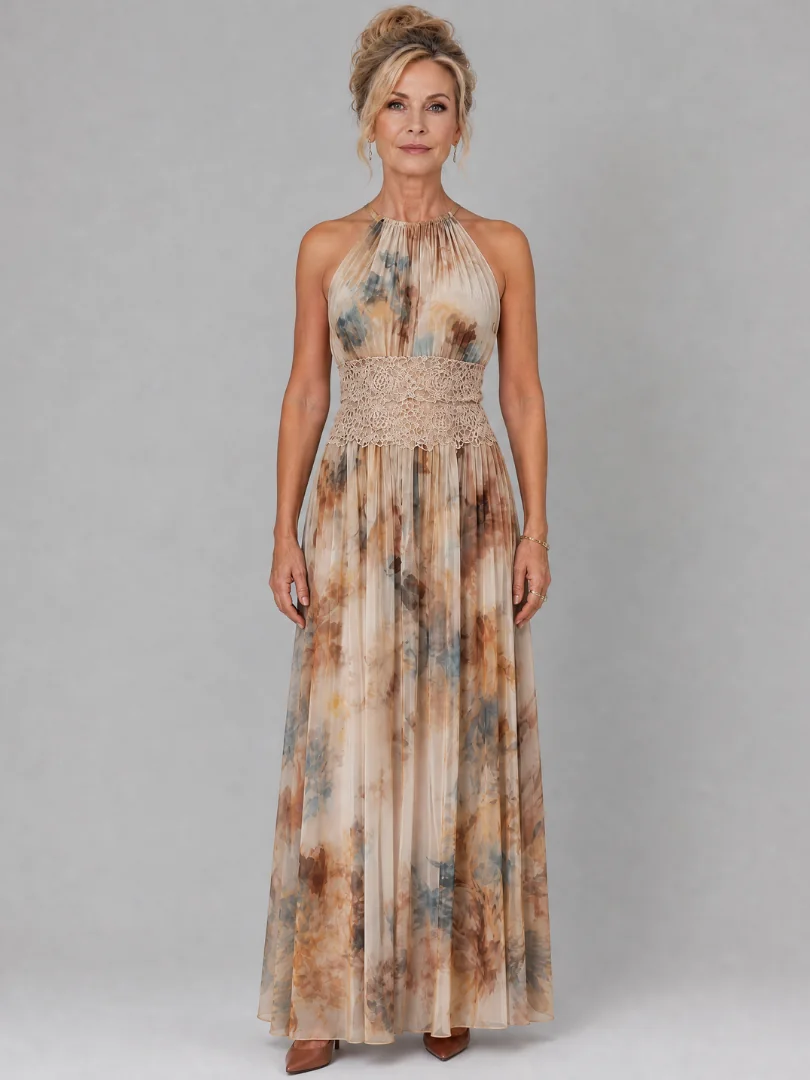Elavenue™ Halter Neck Lace Waist Maxi Dress - photo 1