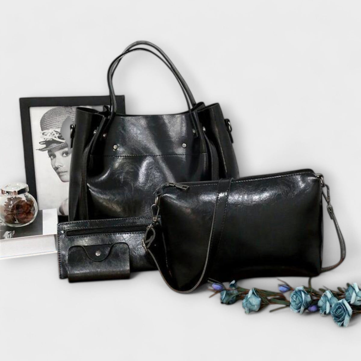 Black Olivia - 4-Piece Vintage Bag Set