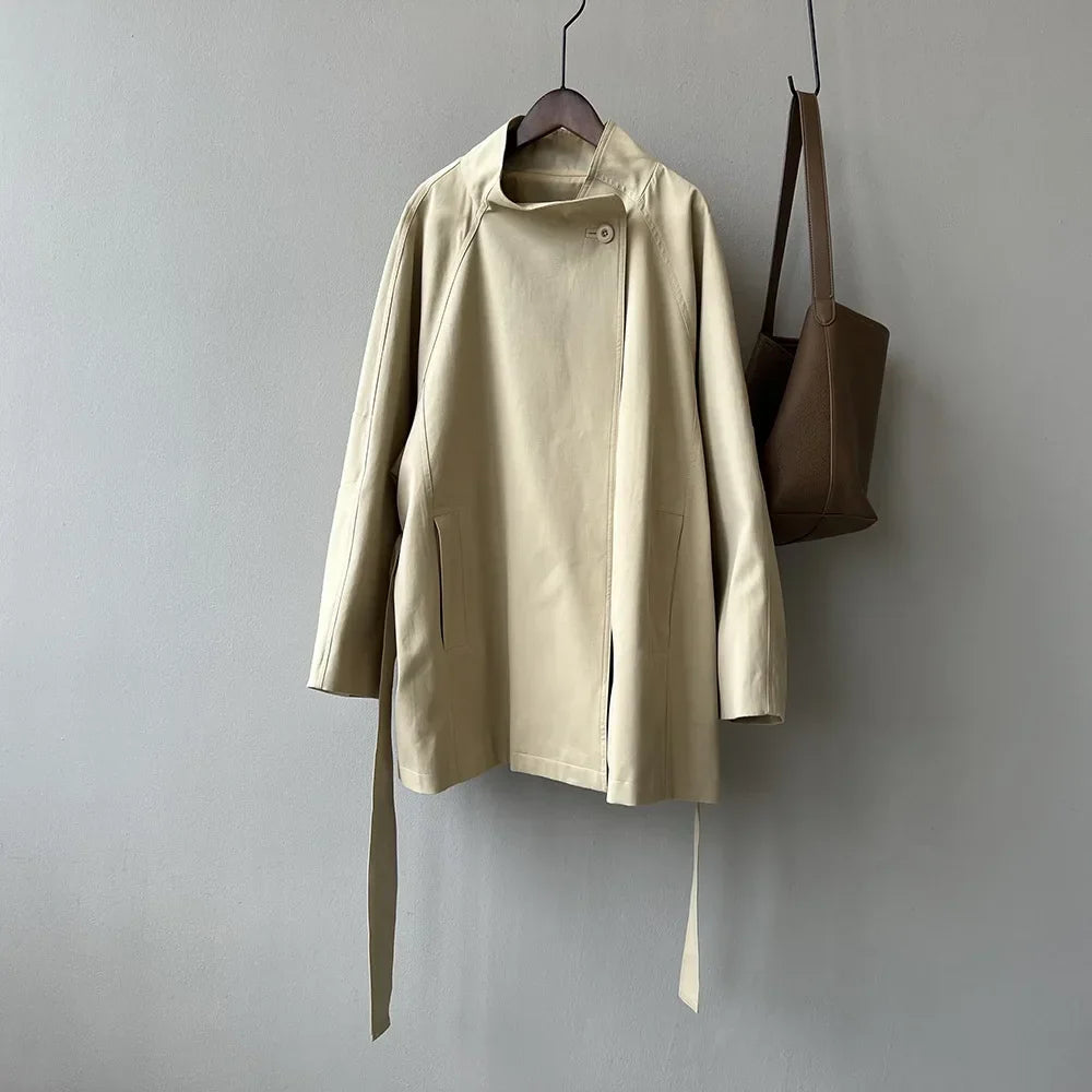 Women's Stand Collar Trench Coat - photo 3