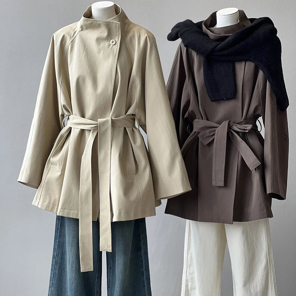 Women's Stand Collar Trench Coat - photo 4