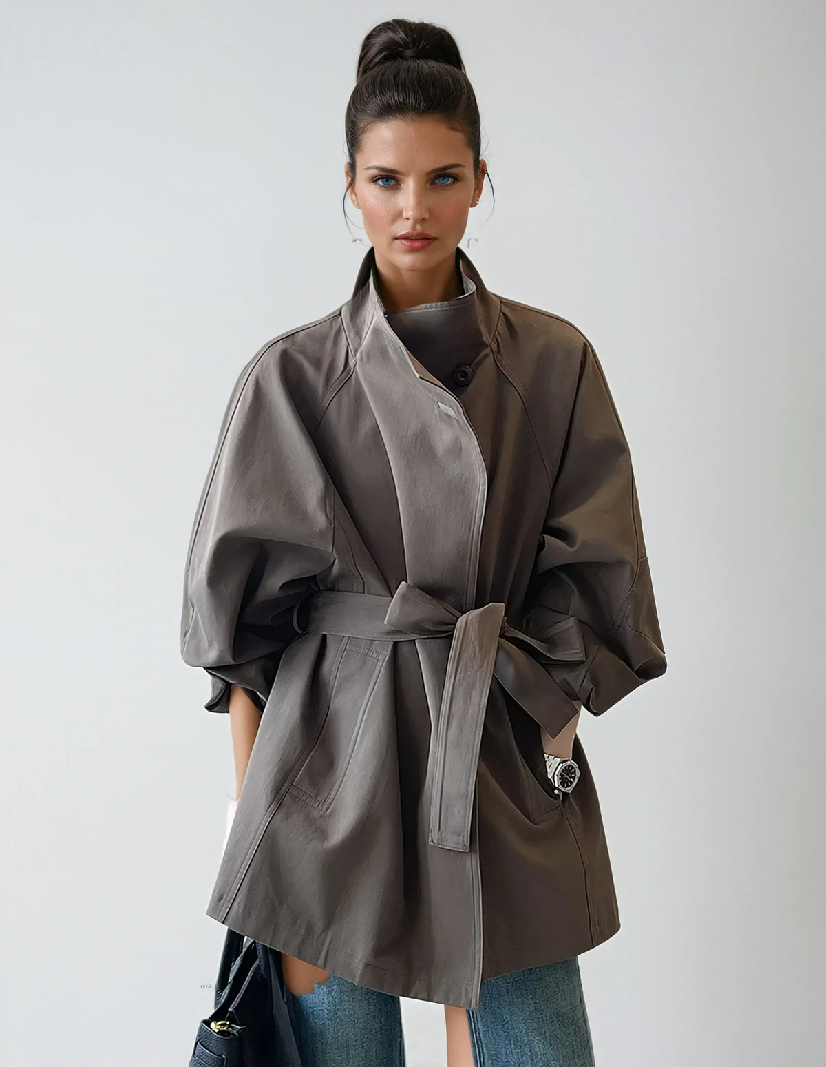 Women's Stand Collar Trench Coat - photo 1