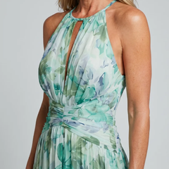 Portia | Pleated Halter Soft Floral Pattern Midi Dress - photo 2