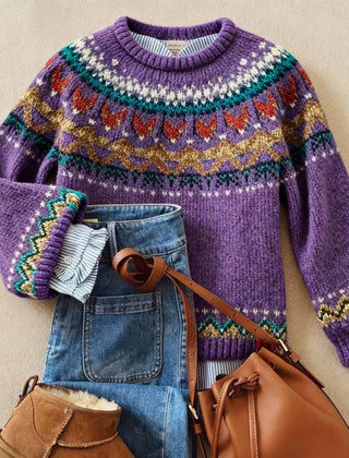 Purple Solva™ | Classic Vintage Knit Sweater