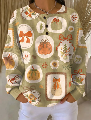 Multicolor Freja | Autumn Sweater with Ribbons and Pumpkin