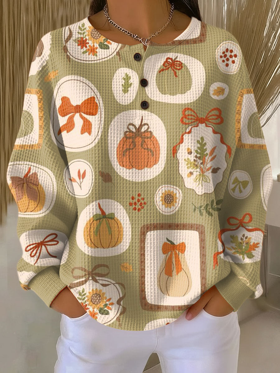 Multicolor Freja | Autumn Sweater with Ribbons and Pumpkin