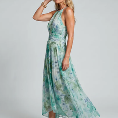 Portia | Pleated Halter Soft Floral Pattern Midi Dress - photo 1