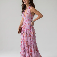 Nori | Halter Neck Ruched Bodice Floral Maxi Dress - photo 1
