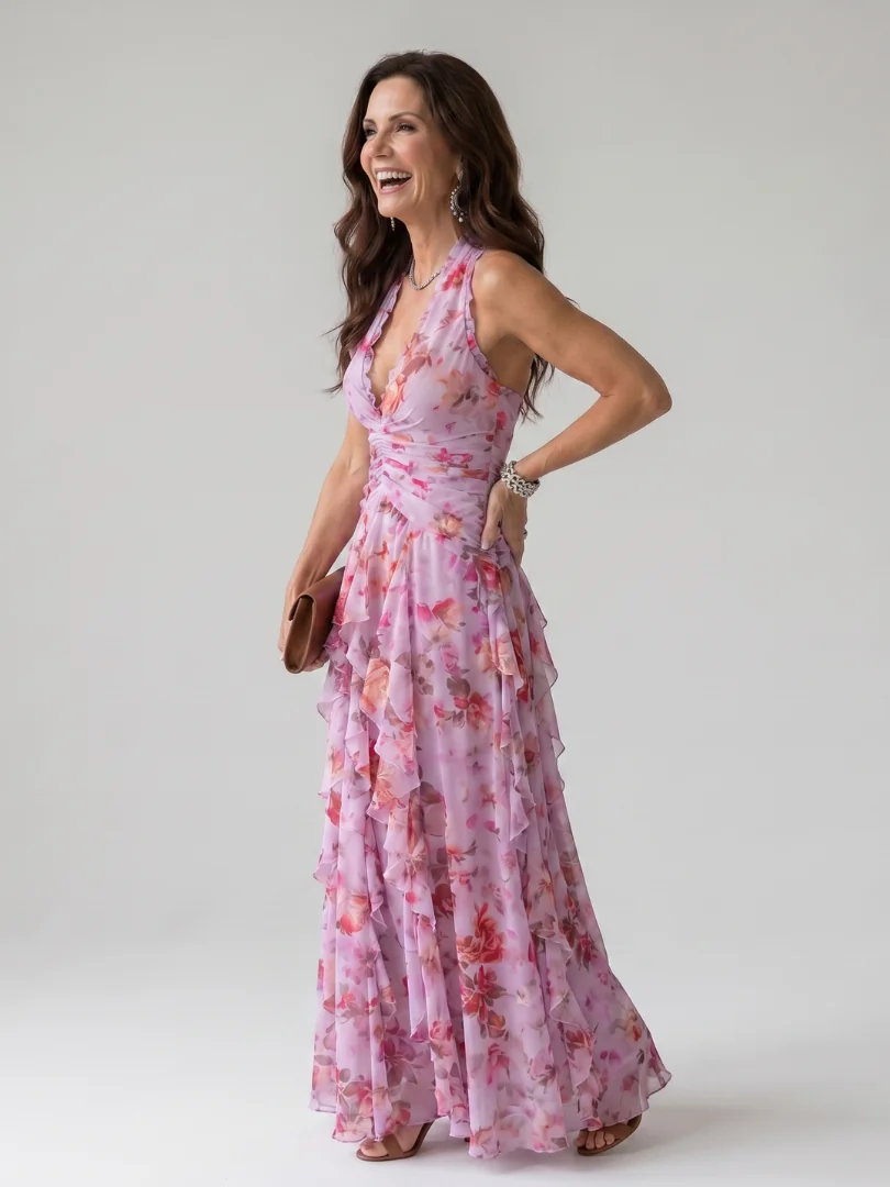 Nori | Halter Neck Ruched Bodice Floral Maxi Dress - photo 1