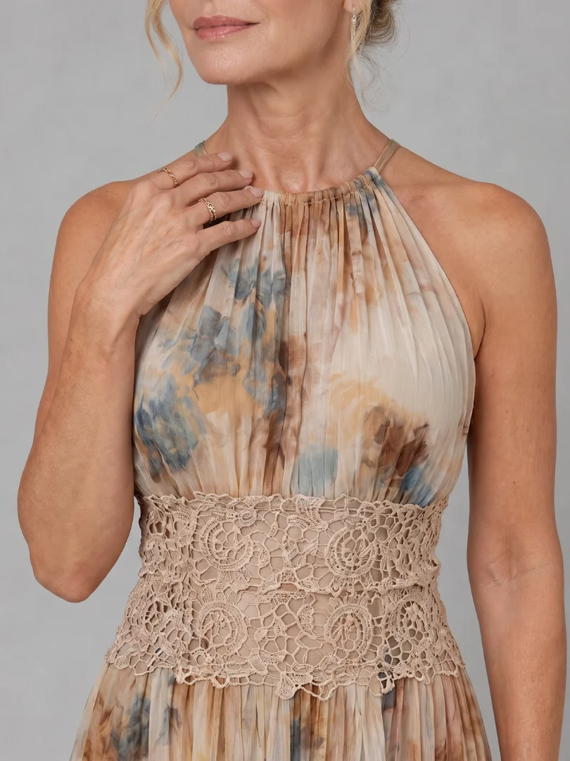 Elavenue™ Halter Neck Lace Waist Maxi Dress - photo 4