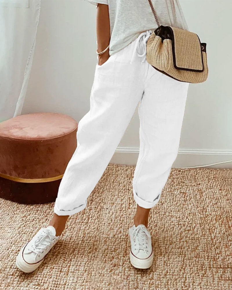 White Luna | Retro High-Waist Pants for Women | Casual & Smart