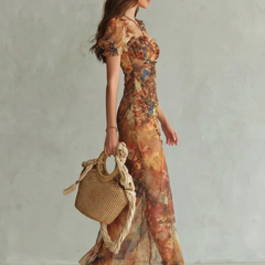 Ciel | Ruffled Sleeve Ruched Slit Midi Dress - photo 1
