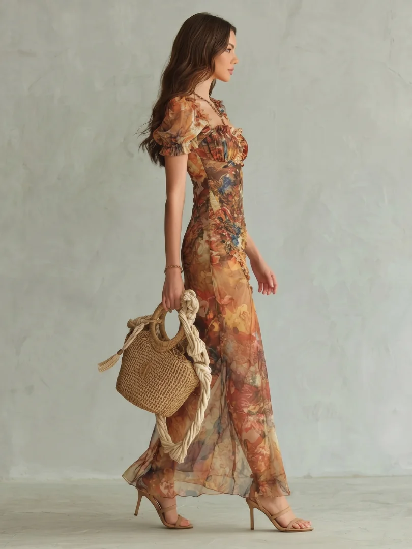 Ciel | Ruffled Sleeve Ruched Slit Midi Dress - photo 1