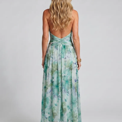 Portia | Pleated Halter Soft Floral Pattern Midi Dress - photo 3