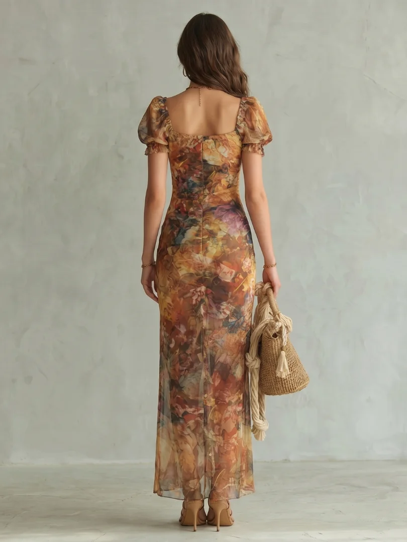 Ciel | Ruffled Sleeve Ruched Slit Midi Dress - photo 3
